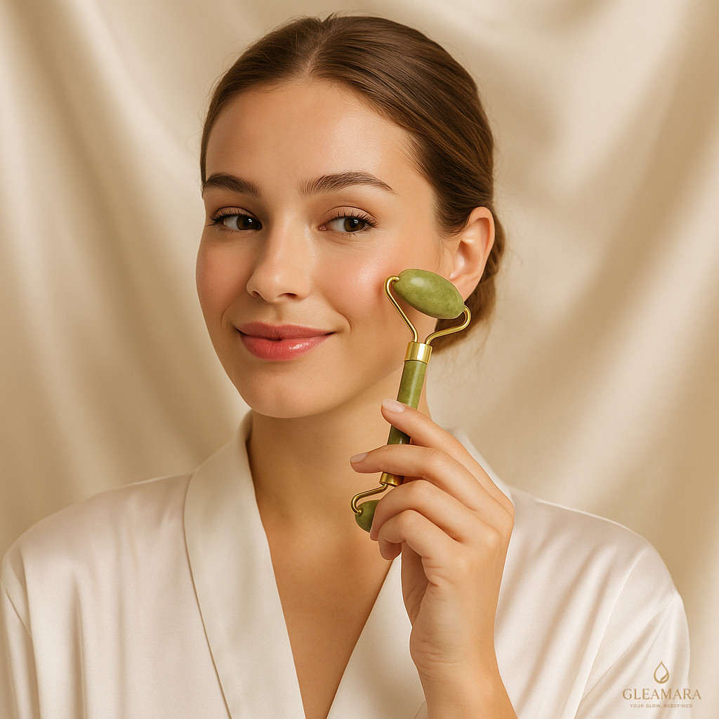Gleamara™ 5-in-1 Jade Gua Sha Facial Massager Set – Natural Stone Skincare Roller