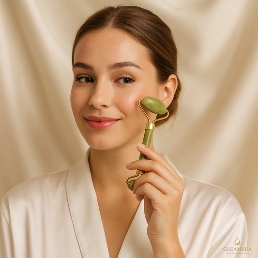 Gleamara™ 5-in-1 Jade Gua Sha Facial Massager Set – Natural Stone Skincare Roller