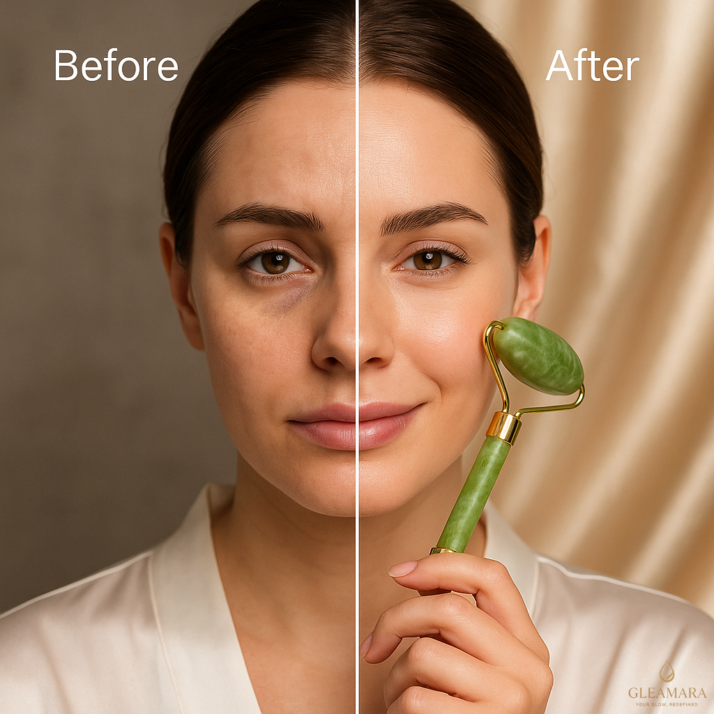 Gleamara™ 5-in-1 Jade Gua Sha Facial Massager Set – Natural Stone Skincare Roller